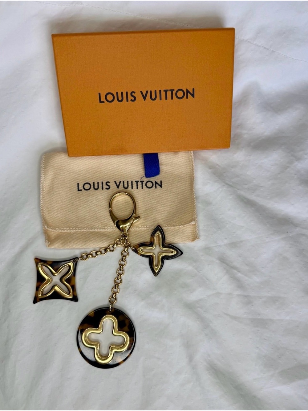 Louis Vuitton Tortoise Resin Flower Keychain/Bag Charm with Dust Bag & Box